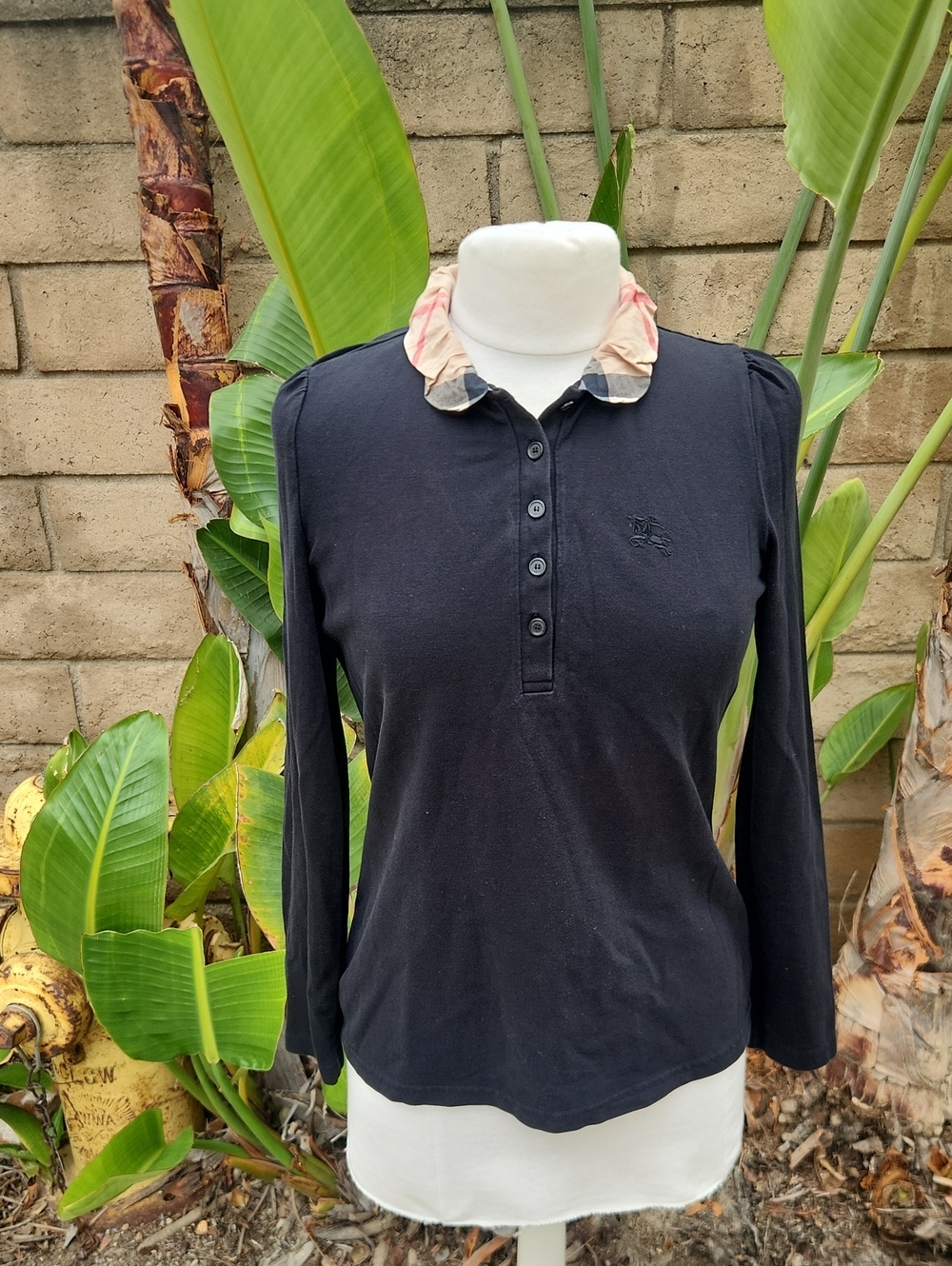 Burberry Brit Black Cotton Pique Long Sleeve Polo